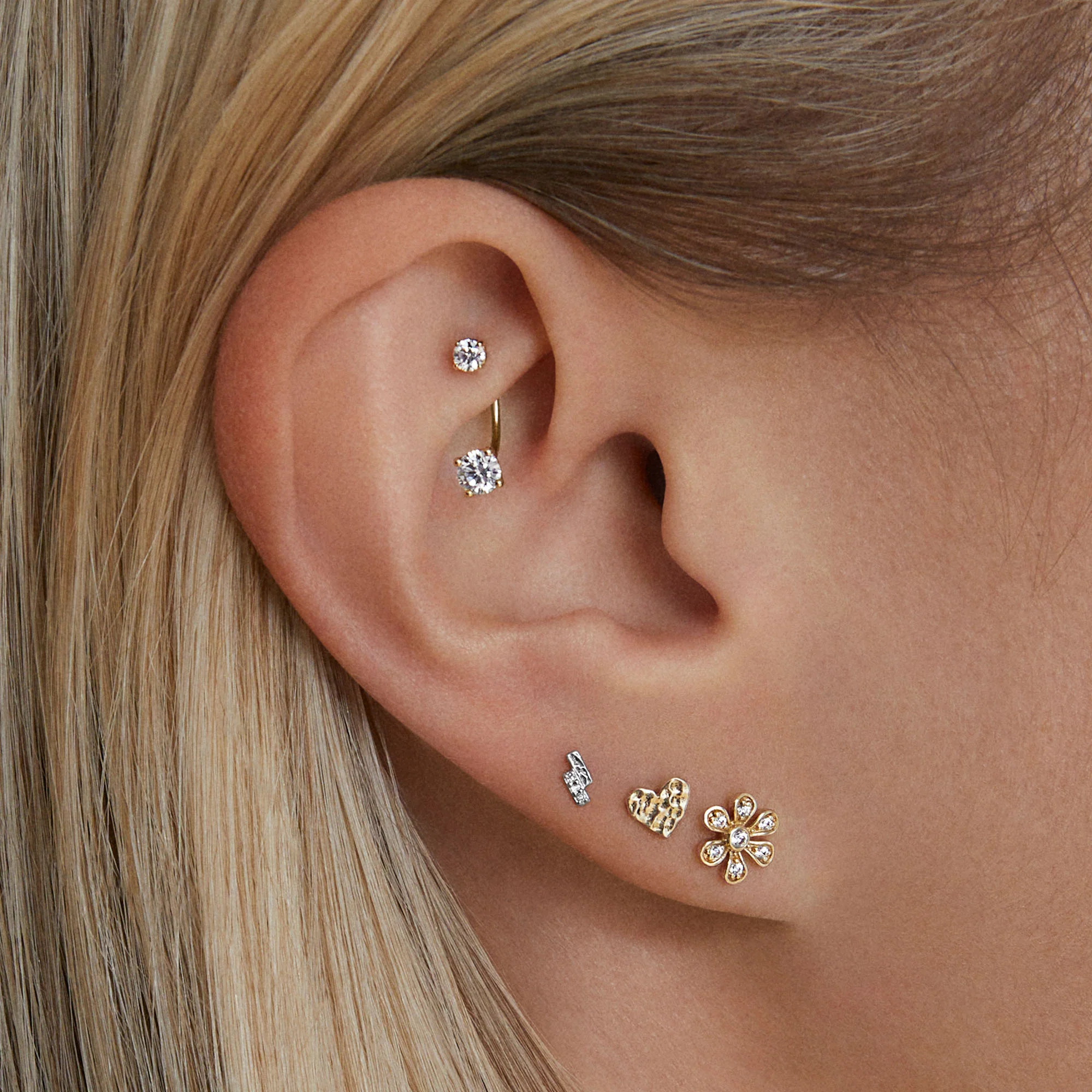 14k Diamond Flower Flat Back Stud - Image 2
