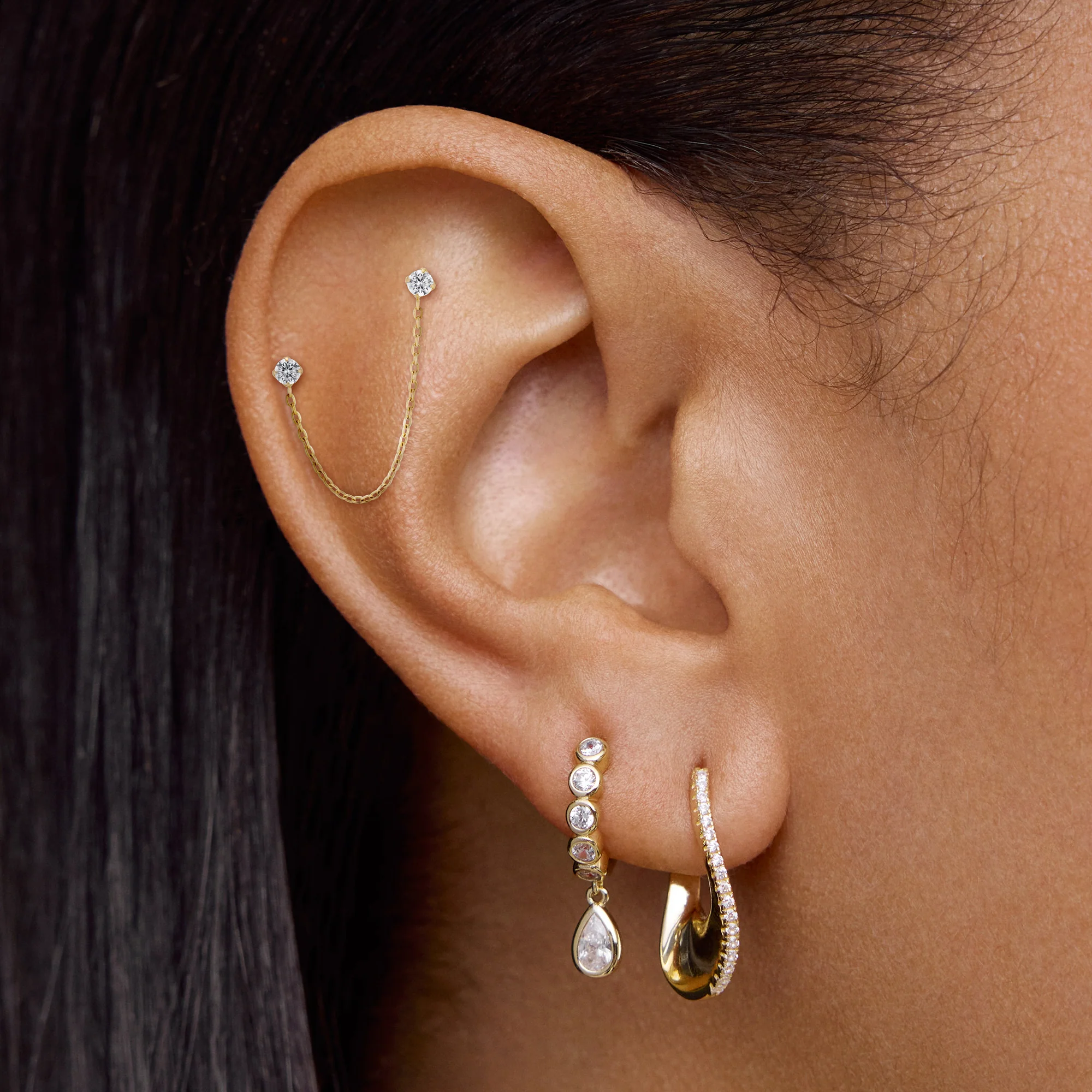 24k Titanium Double CZ Flat Back Stud - Image 2