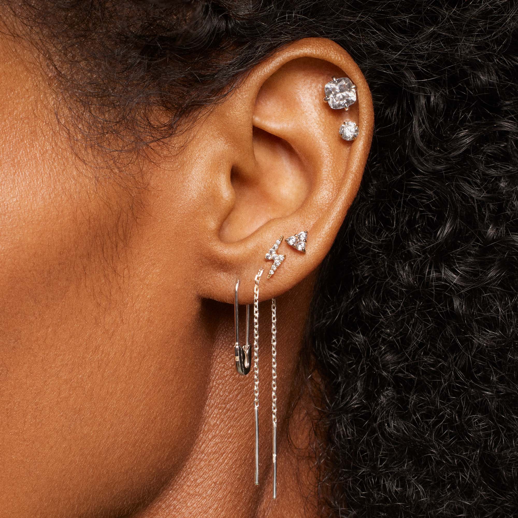 14k Gold Lightning Bolt CZ Flat Back Stud - Image 2