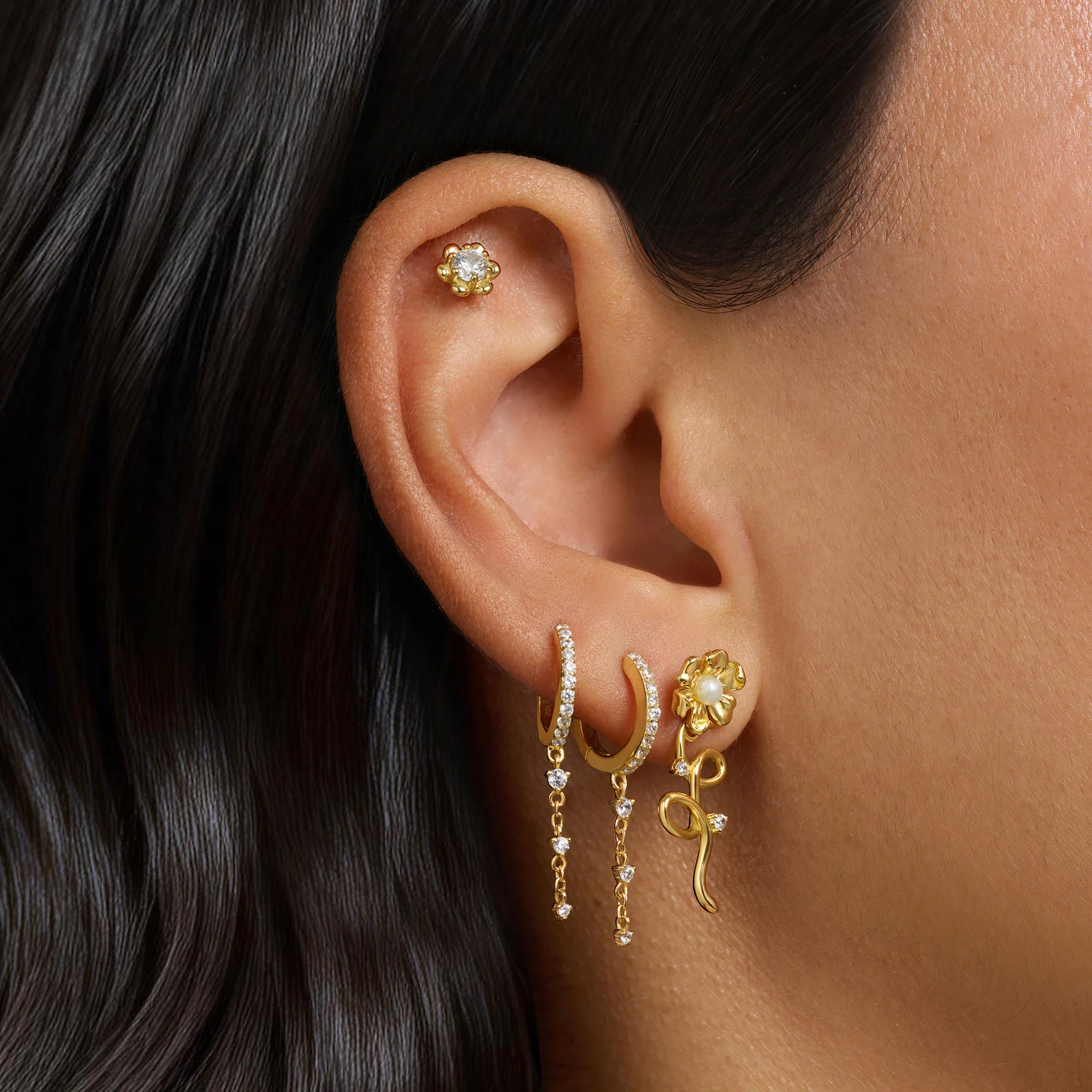 CZ Drop Chain Hoops - Image 2
