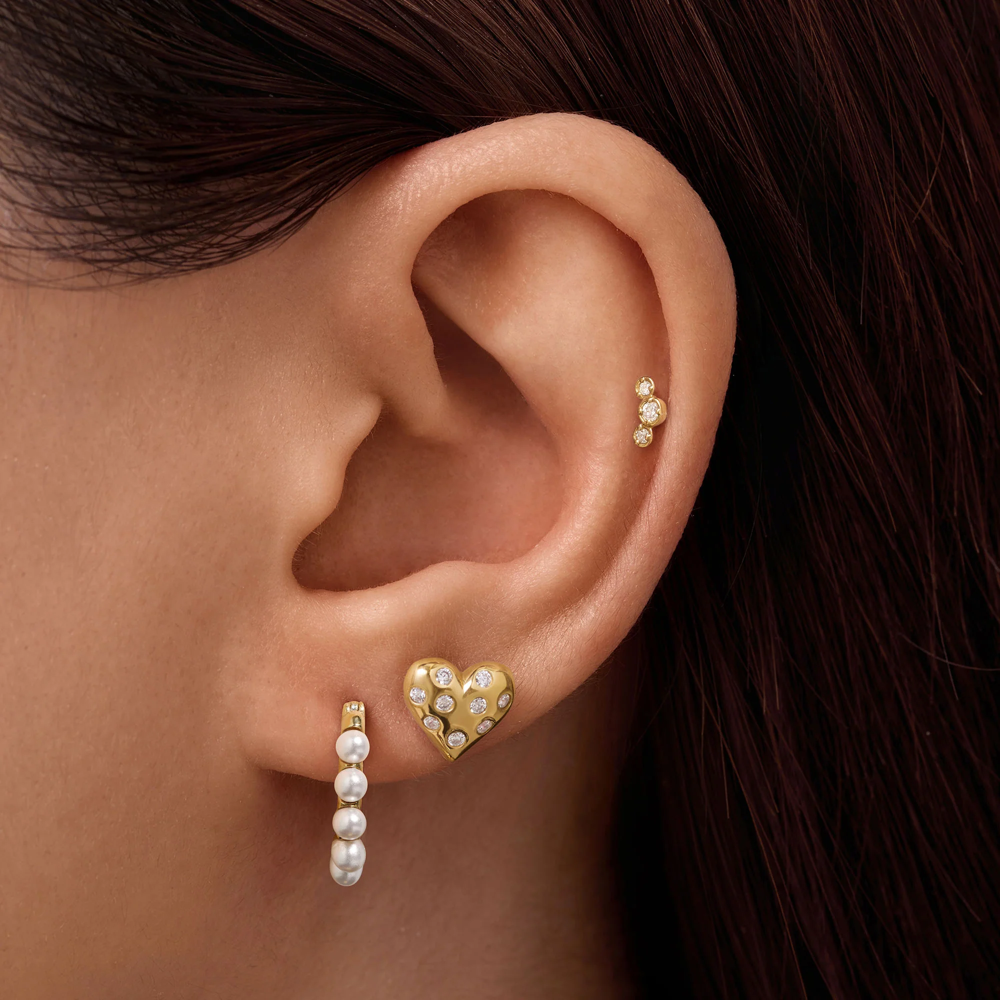 Heart CZ Studs & Pearl Hoops Set - Image 2