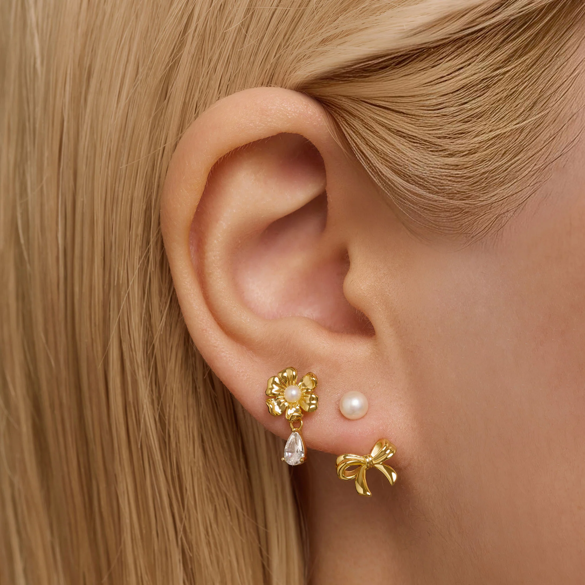 Pearl & Bow Earring Jacket Studs - Image 2