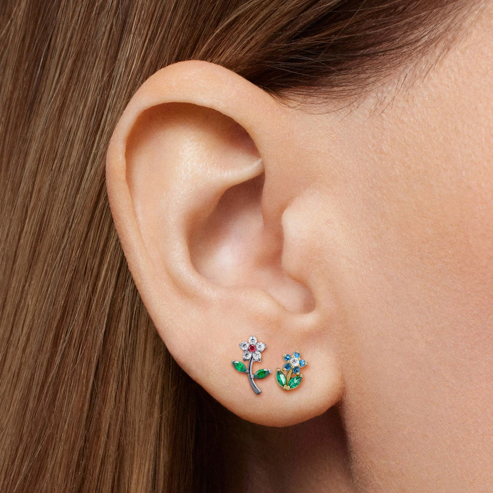 Sapphire Blue CZ Flower Studs - Image 2