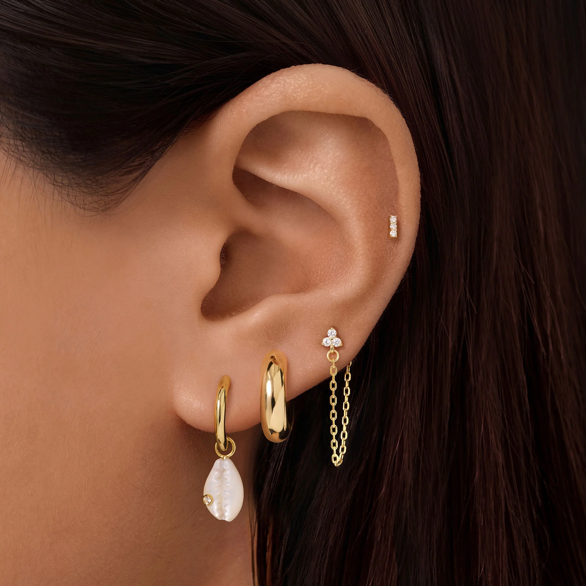 Shell CZ Charm Hoops - Image 2